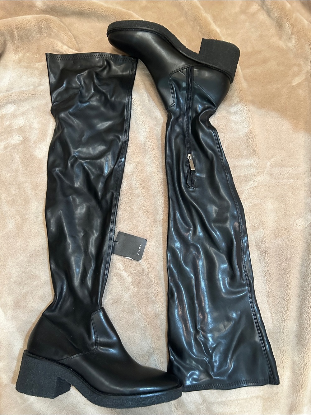 Zara Faux Leather Over The Knee Boots - Picture 2 of 6